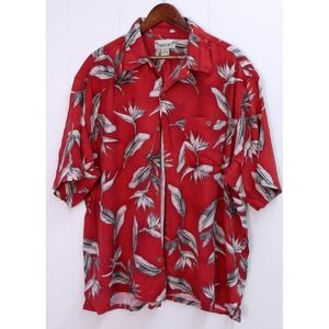 Paradise Coves‎ XXL Red Floral 100% Silk Hawaiian Shirt Vacation /#9056